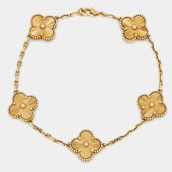 Pre Owned Van Cleef & Arpels Vintage Alhambra Gulloiche 18k Yellow Gold 5 Motif Bracelet