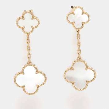 Pre Owned Van Cleef & Arpels Magic Alhambra Mother of Pearl 18K Yellow Gold 2 Motifs Earrings