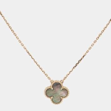 Pre Owned Van Cleef & Arpels Vintage Alhambra Grey Mother of Pearl 18k Rose Gold Necklace
