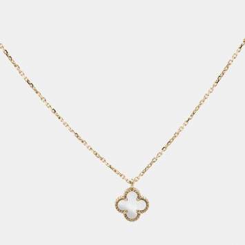 Pre Owned Van Cleef & Arpels Sweet Alhambra Mother of Pearl 18k Yellow Gold Necklace