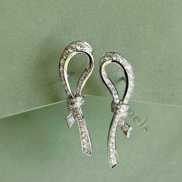 Van Cleef & Arpels 18K White Gold Full Diamond Bow Earrings