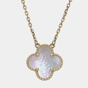 Pre Owned Van Cleef & Arpels 18K Yellow Gold, Mother of Pearl Vintage Alhambra Necklace