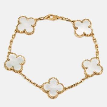 Van Cleef & Arpels Vintage Alhambra Mother of Pearl 18k Yellow Gold Bracelet