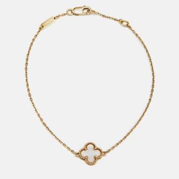 Pre Owned Van Cleef & Arpels Sweet Alhambra Mother of Pearl 18k Yellow Gold Bracelet