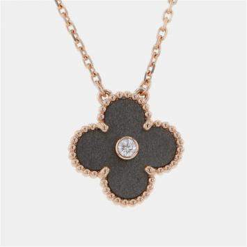 Van Cleef & Arpels Vintage Alhambra Obsidian Diamond 18k Rose Gold 2023 Holiday Pendant Necklace