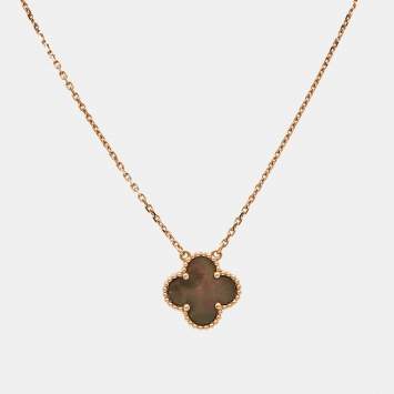 Van Cleef & Arpels Vintage Alhambra Grey Mother of Pearl 18k Rose Gold Necklace
