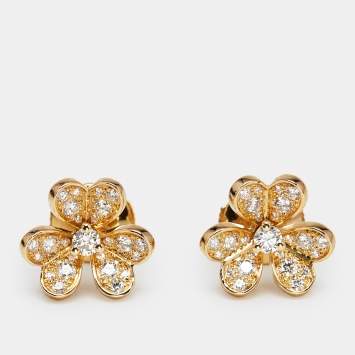 Van Cleef & Arpels Frivole Diamond 18K Yellow Gold Mini Model Stud Earrings