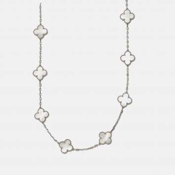 Pre Owned Van Cleef & Arpels Vintage Alhambra 18K White Gold Long 20 Motif Necklace