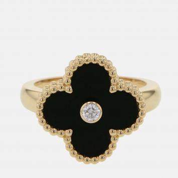 Van Cleef & Arpels Vintage Alhambra 18K Yellow Gold and Diamond Ring EU 49