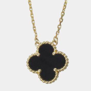 Pre Owned Van Cleef & Arpels Vintage Alhambra 18K Yellow Gold Onyx Necklace 