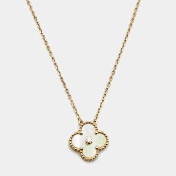 Pre Owned Van Cleef & Arpels Vintage Alhambra Yellow Mother of Pearl Diamond 18k Yellow Gold 2018 Holiday Necklace
