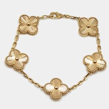 Van Cleef & Arpels Vintage Alhambra Gulloiche 18k Yellow Gold 5 Motif Bracelet
