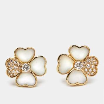 Van Cleef & Arpels  Cosmos Diamond Mother of Pearl 18k Yellow Gold Earring
