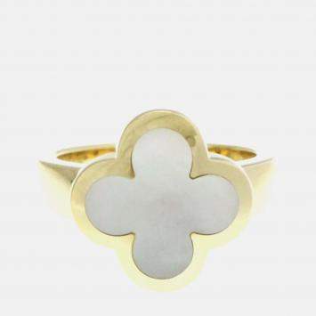Van Cleef & Arpels Pure Alhambra 18K Yellow Gold Mother Of Pearl Ring EU 55