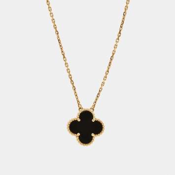 Van Cleef & Arpels Vintage Alhambra Onyx 18k Yellow Gold Necklace