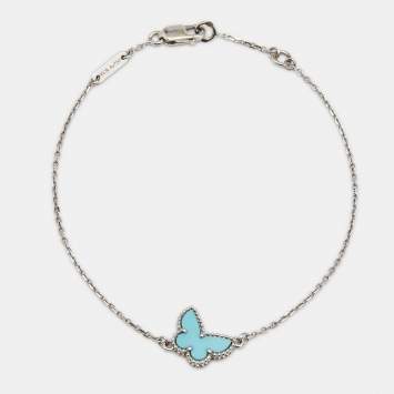 Pre Owned Van Cleef & Arpels Butterfly Sweet Alhambra Turquoise 18k White Gold  Bracelet