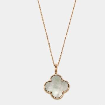 Pre Owned Van Cleef & Arpels Magic Alhambra Grey Mother of Pearl 18k Rose Gold Necklace