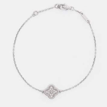 Pre Owned Van Cleef & Arpels 18K White Gold Sweet Alhambra Diamond Single Motif Station Bracelet