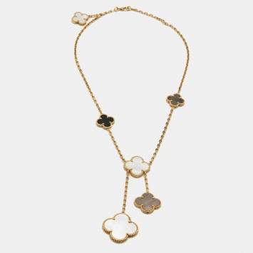 Pre Owned Van Cleef & Arpels Magic Alhambra Mother of Pearl Onyx 18k Yellow Gold Necklace