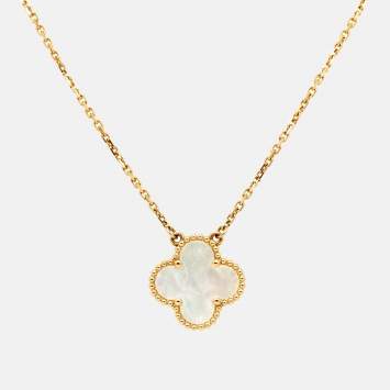 Pre Owned Van Cleef & Arpels Vintage Alhambra Mother of Pearl 18k Yellow Gold Necklace