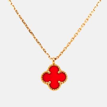 Pre Owned Van Cleef & Arpels Sweet Alhambra Carnelian 18k Rose Gold Necklace