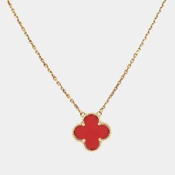 Pre Owned Van Cleef & Arpels Vintage Alhambra Carnelian 18k Yellow Gold Necklace