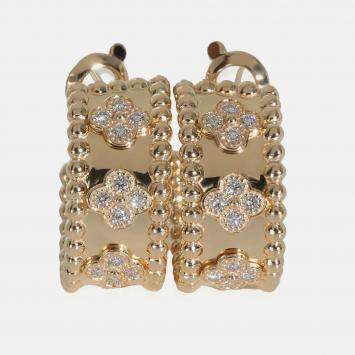 Pre Owned Van Cleef & Arpels Perlee Clovers 18K Yellow Gold Diamond Hoop Earrings