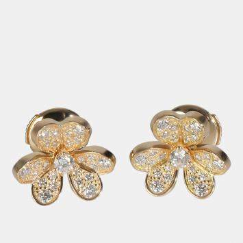 Pre Owned Van Cleef & Arpels Frivole Mini Model 18K Yellow Gold Diamond Earring