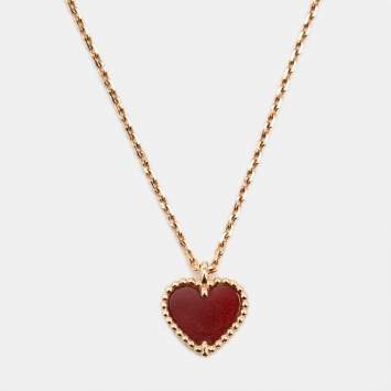 Pre Owned Van Cleef & Arpels Sweet Alhambra Heart Carnelian 18k Rose Gold Necklace