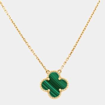 Pre Owned Van Cleef & Arpels Vintage Alhambra Malachite 18k Yellow Gold Necklace