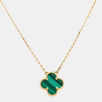 Pre Owned Van Cleef & Arpels Vintage Alhambra Malachite 18k Yellow Gold Necklace