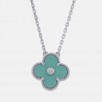 Pre Owned Van Cleef & Arpels Limited Edition Vintage Alhambra 18K White Gold Diamond Necklace