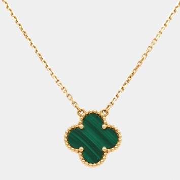 Pre Owned Van Cleef & Arpels Vintage Alhambra Malachite 18k Yellow Gold Necklace