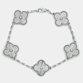 Pre Owned Van Cleef & Arpels Vintage Alhambra 18k White Gold 5 Motif Staton Bracelet