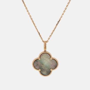 Pre Owned Van Cleef & Arpels Magic Alhambra Grey Mother of Pearl 18k Rose Gold Necklace