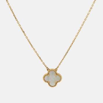 Pre Owned Van Cleef & Arpels Vintage Alhambra Mother of Pearl 18k Yellow Gold Necklace