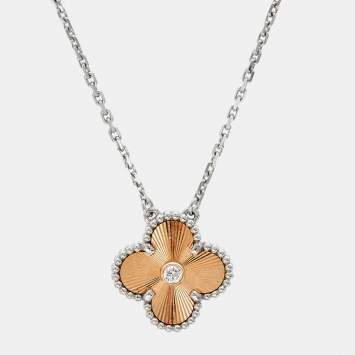 Pre Owned Van Cleef & Arpels Vintage Alhambra Diamond 18k Two Tone Holiday Pendant 2024 Pendant Necklace