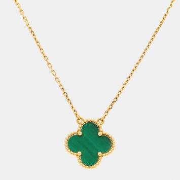 Pre Owned Van Cleef & Arpels Vintage Alhambra Malachite 18k Yellow Gold Necklace