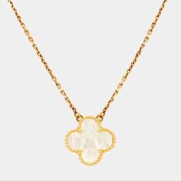 مملوكة مسبقًا Van Cleef & Arpels Vintage Alhambra Mother of Pearl 18k Yellow Gold Necklace