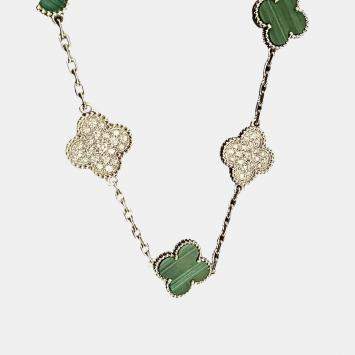 Pre Owned Van Cleef & Arpels Alhambra five-motif bracelet malachite platinum diamond-set