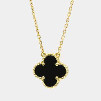 Pre Owned Van Cleef & Arpels Vintage Alhambra 18K Yellow Gold and Onyx Pendant Necklace