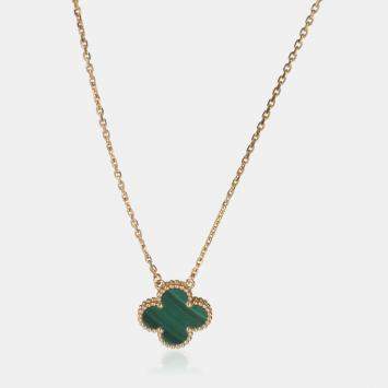 Pre Owned Van Cleef & Arpels Vintage Alhambra 18K Yellow Gold Malachite Pendant Necklace