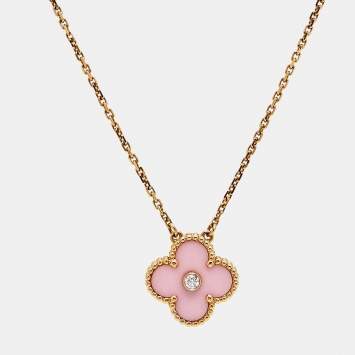 Pre Owned Van Cleef & Arpels Vintage Alhambra Diamond Porcelain Limited Edition Rose Gold Necklace