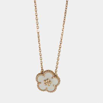 Pre Owned Van Cleef & Arpels Lucky Spring Plum Blossom 18K Rose Gold and Mother Of Pearl Pendant Necklace