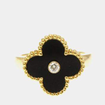 مملوكة مسبقًا خاتم فان كليف & آربلز فينتاج ألهامبرا ذهب أصفر عيار 18 مع ماس وصدف لؤلؤ مقاس 50