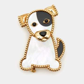مملوكة مسبقًا Van Cleef & Arpels Lucky Animal Dog Mother of Pearl 18k Yellow Gold Pin Brooch