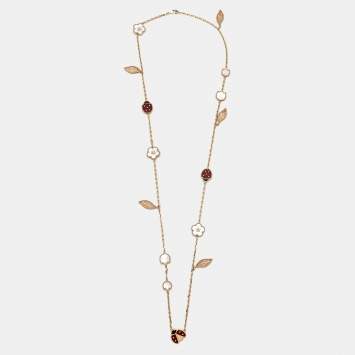 Pre Owned Van Cleef & Arpels Lucky Spring Multi Gemstones 18k Rose Gold Necklace
