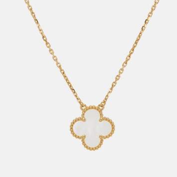 Pre Owned Van Cleef & Arpels Vintage Alhambra Mother of Pearl 18k Yellow Gold Pendant Necklace