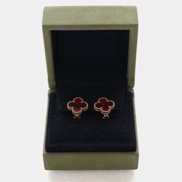 Pre Owned Van Cleef & Arpels Carnelian Vintage Alhambra Earstuds