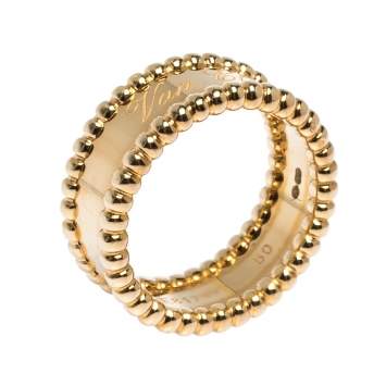 Pre Owned Van Cleef & Arpels Perlee Signature 18K Yellow Gold Band Ring Size 50